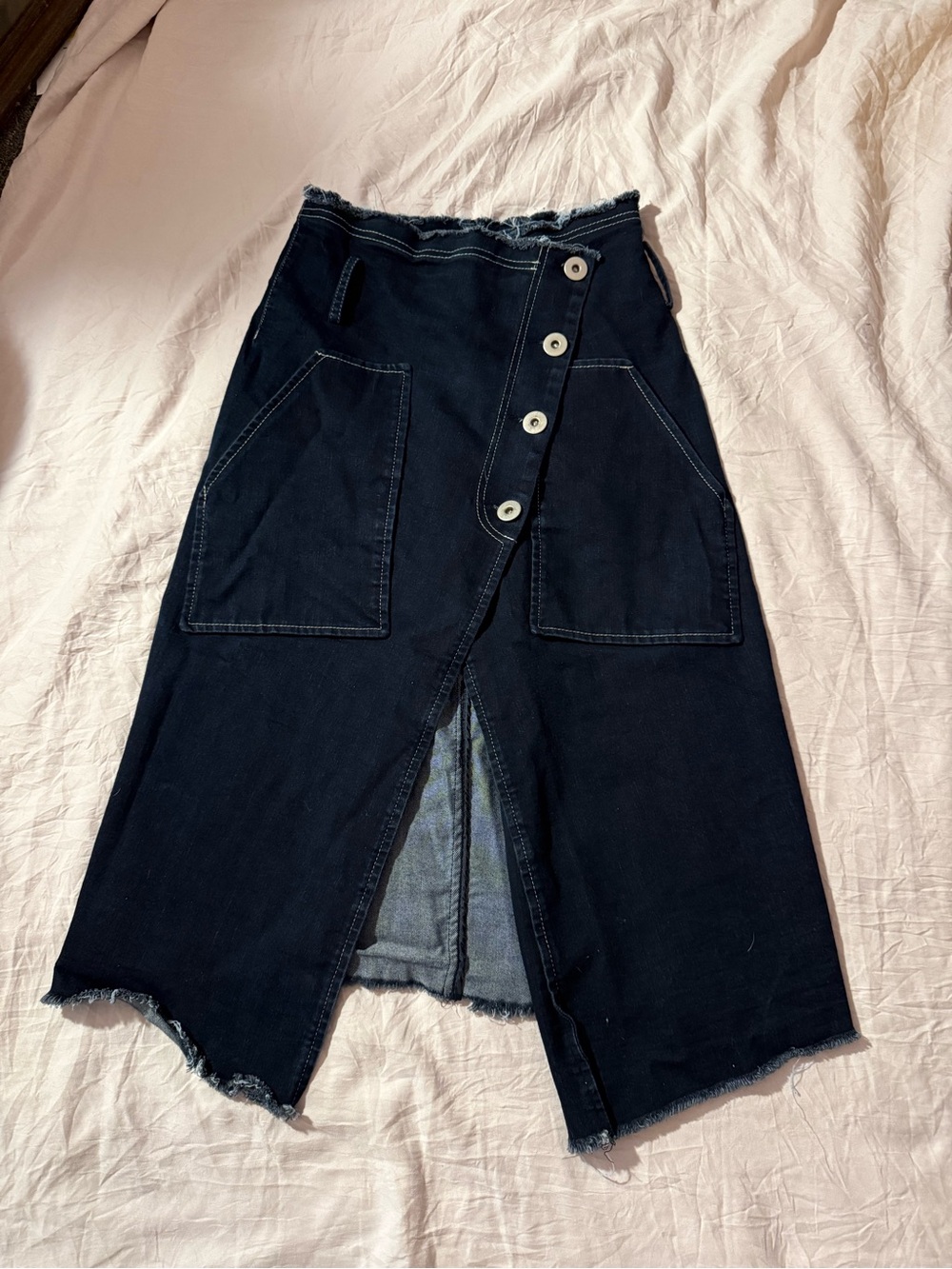 Low Classic asymmetrical denim midi skirt